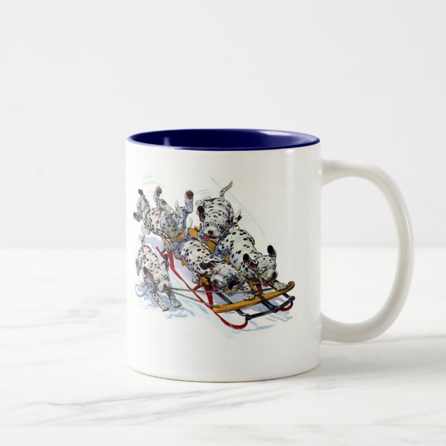 Caneca De Café Em Dois Tons Pups Dalmacianos de Leitura (Direita)