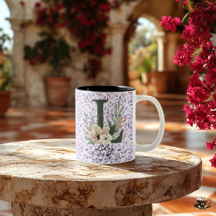 Caneca De Café Em Dois Tons Pure Boho Chic Mug com o Monograma Floral da Lily