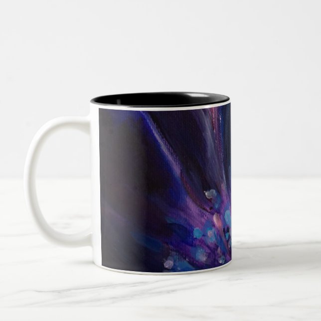 Caneca De Café Em Dois Tons Púrpura Deixa Lama Floral (Esquerda)