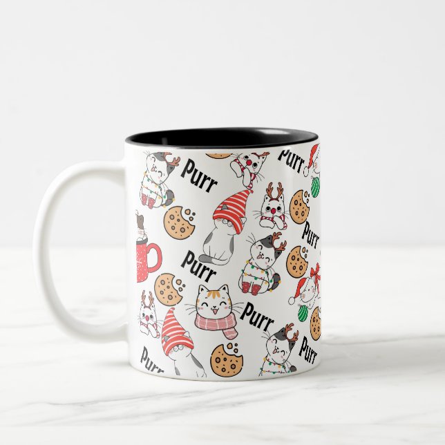 Caneca De Café Em Dois Tons Purr Cat Fumg Natal (Esquerda)