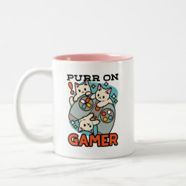 Caneca De Café Em Dois Tons Purr On Gamer - Design de Jogos para Gatos de Gato