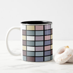 Caneca De Café Em Dois Tons Quadrados Coloridos Geométrico