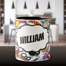 Caneca De Café Em Dois Tons Quadrinho Divertido com Nome Personalizado