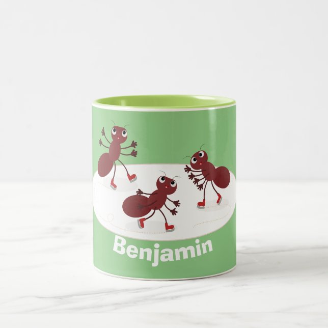 Caneca De Café Em Dois Tons Quadrinhos de gelo de formigas vermelhas felizes (Centro)