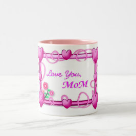 Caneca De Café Em Dois Tons Quadro de Corações - Dia de as mães