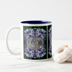 Caneca De Café Em Dois Tons Quadro de Petais da Hydrangea Azul Adicionar Sua F