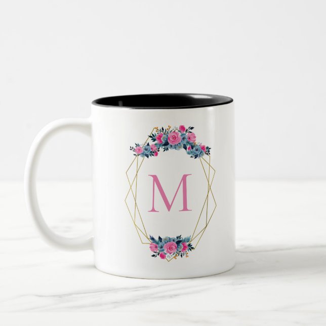 Caneca De Café Em Dois Tons Quadro Floral Personalizado (Esquerda)