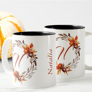 Caneca De Café Em Dois Tons Qualquer Monograma de Folhagem Na moda Boho com To