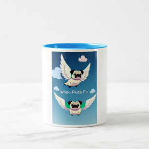 Caneca De Café Em Dois Tons Quando Pugs Voa Adorável Pug Cachorro Cachorro Div