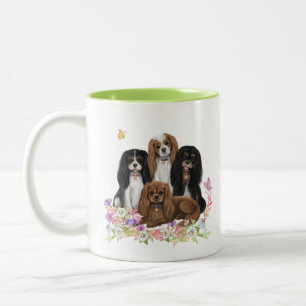 Caneca De Café Em Dois Tons Quatro Cavaleiros Rei Charles Spaniels em Flores