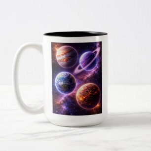 Caneca De Café Em Dois Tons Quatro Planetas Espaciais Únicos