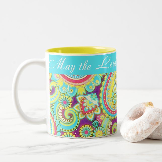Caneca De Café Em Dois Tons Que o Senhor o abençoe (Com Donut)