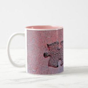 Caneca De Café Em Dois Tons Quebra-cabeça cor-de-rosa para conscientização 