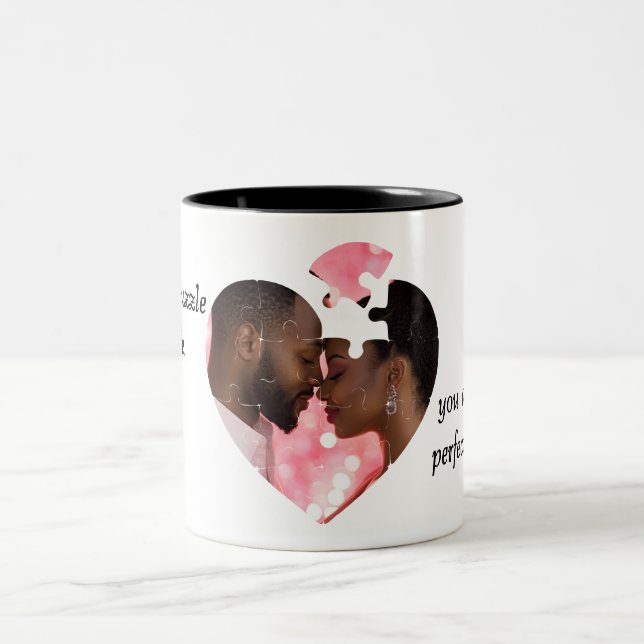 Caneca De Café Em Dois Tons Quebra-cabeça-Heart Design de Mug (Centro)