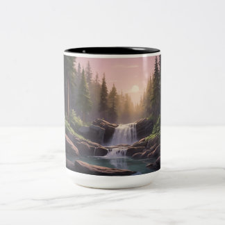 Caneca De Café Em Dois Tons Quedas d'água, céu e Piscina | Serene Nature