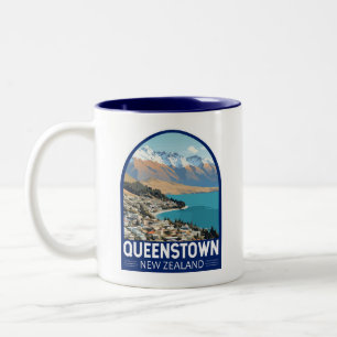 Caneca De Café Em Dois Tons Queenstown Nova Zelândia Viagem Art Vintage