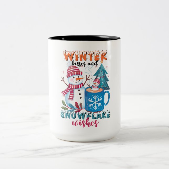 Caneca De Café Em Dois Tons Queijos de inverno e Flocos de neve (Centro)
