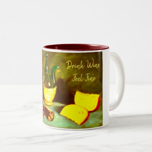 Caneca De Café Em Dois Tons Queijos de Mug e Vinhos (Frente Esquerda)