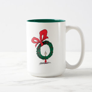 Caneca De Café Em Dois Tons Quem Espia Através da Coroa de Natal