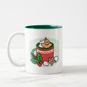 Caneca De Café Em Dois Tons Quente quente com a queda de neve chamada de cacau