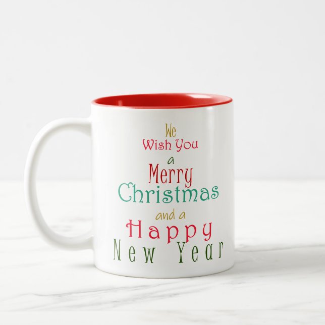 Caneca De Café Em Dois Tons "Queremos um Feliz Natal" (Esquerda)