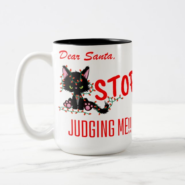 CANECA DE CAFÉ EM DOIS TONS QUERIDA PAPAI NOEL, PARE DE ME JULGAR! (Esquerda)