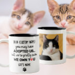 Caneca De Café Em Dois Tons Querido Gato Engraçado Dizendo | Nome e foto de ga<br><div class="desc">Essa é uma citação hilária e relativa! A caneca personalizada com uma foto do seu gato dizendo "você pode ter nos adotado, mas estamos bonito de que somos donos de você" é uma maneira excelente de se divertir com a percepção comum de que os gatos governam o barulho. A caneca...</div>
