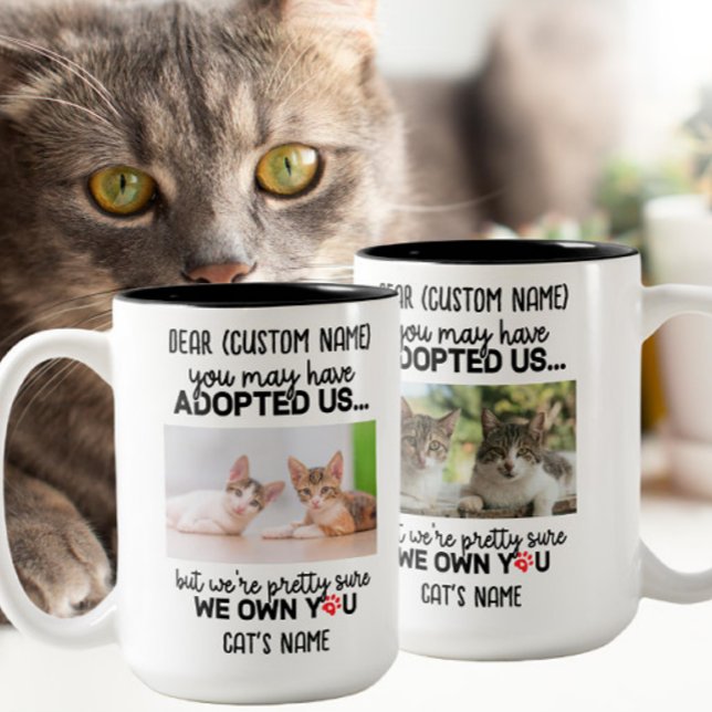 Caneca De Café Em Dois Tons Querido Gato Engraçado Dizendo | Nome e foto de ga (Criador carregado)