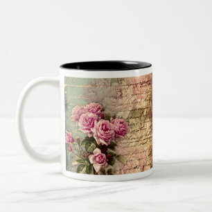 Caneca De Café Em Dois Tons Quic francês country, chique, rosas rosa, flora
