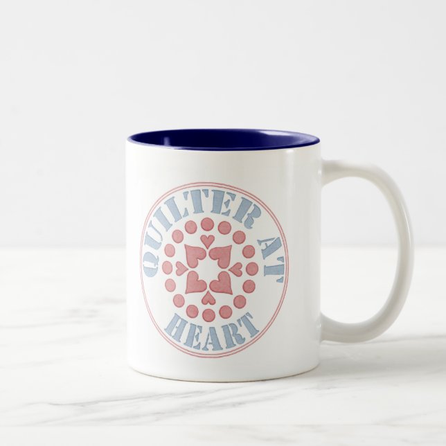 Caneca De Café Em Dois Tons Quilter no coração, bloco circular (Direita)