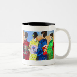Caneca De Café Em Dois Tons Quimono de primavera arte japonesa Geisha