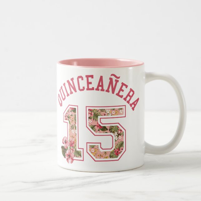 Caneca De Café Em Dois Tons Quinceanera 15 Palidez Atlética Rosa (Direita)