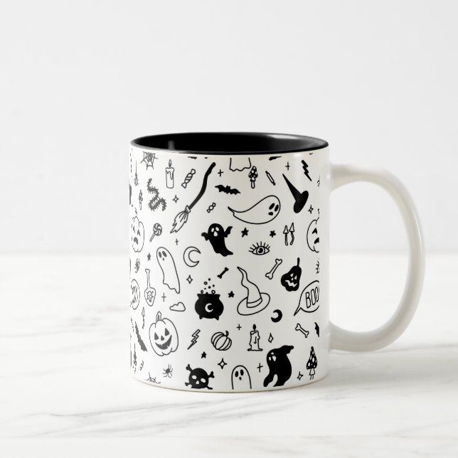 Caneca De Café Em Dois Tons rabisco assustador da festa das bruxas (Direita)
