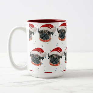 Caneca De Café Em Dois Tons Raça de Cachorro Pug Estrelas de Natal