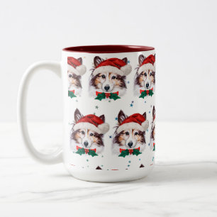 Caneca De Café Em Dois Tons Raça de Cão Sheltie Estrelas de Natal
