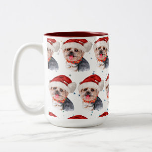 Caneca De Café Em Dois Tons Raça de Cão Yorkshire Terrier Estrelas de Natal