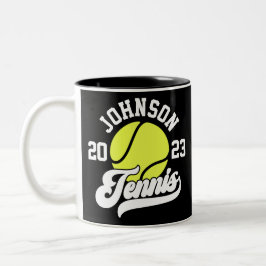Caneca De Café Em Dois Tons Racquete de Ténis do Jogador com NOME Personalizad