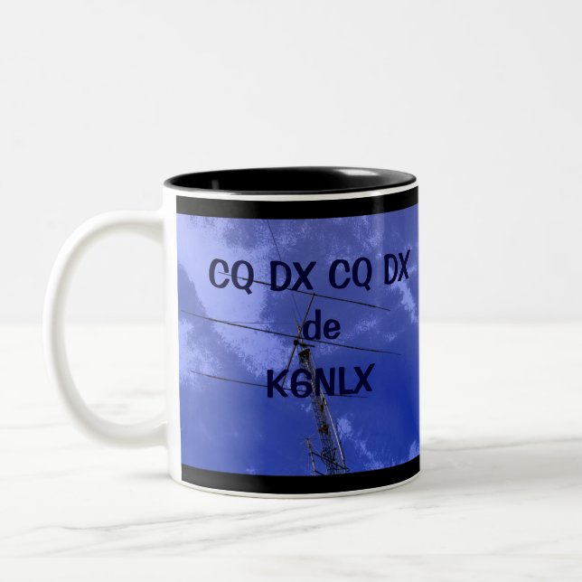 Caneca De Café Em Dois Tons Rádio Amateur CQ DX e Callsign Mug (Esquerda)