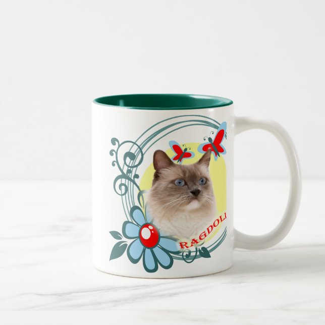 Caneca De Café Em Dois Tons Ragdoll com borboletas vermelhas (Direita)