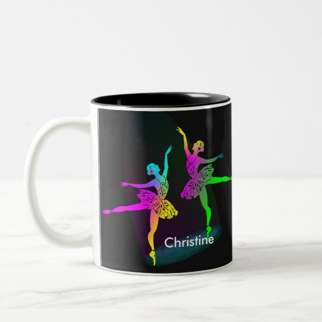 Caneca De Café Em Dois Tons Rainbow Ballerinas Dançar Personalizado (Esquerda)