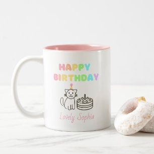 Caneca De Café Em Dois Tons Rainbow&Cat Feliz Aniversário, Mug De Café De Dois
