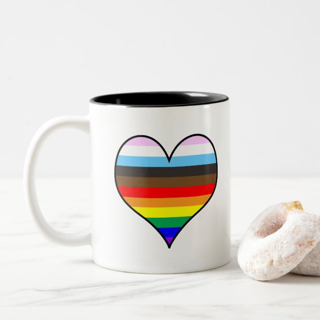 Caneca De Café Em Dois Tons Rainbow Heart (Com Donut)