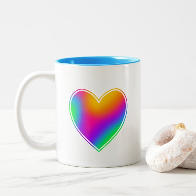 Caneca De Café Em Dois Tons Rainbow Heart (Com Donut)