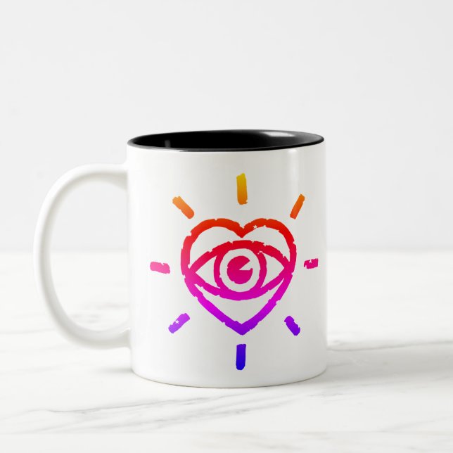 Caneca De Café Em Dois Tons Rainbow Heart Coffee Mug (Esquerda)