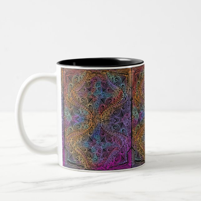 Caneca De Café Em Dois Tons Rainbow Kaleidoscope Mandala (Esquerda)