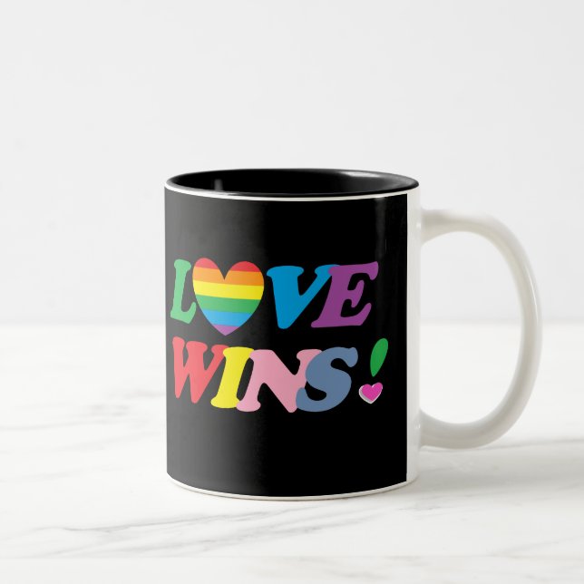 Caneca De Café Em Dois Tons Rainbow Love Wins Heart LGBT (Direita)