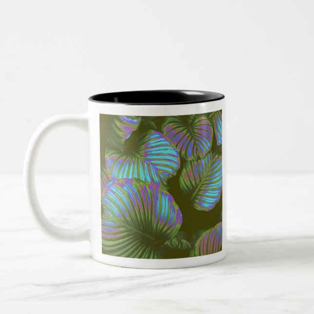 Caneca De Café Em Dois Tons Rainbow Tropical Leaves (Esquerda)
