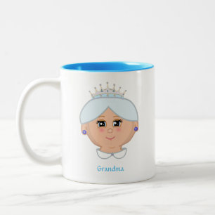 Caneca De Café Em Dois Tons Rainha Avó com Coroa Azul Claro