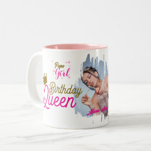 Caneca De Café Em Dois Tons Rainha de aniversário design de texto de foto pers
