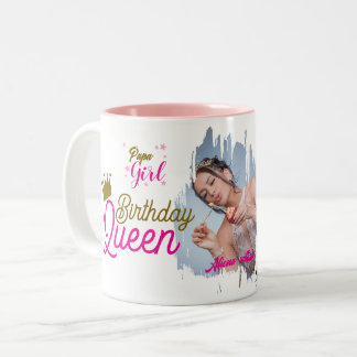 Caneca De Café Em Dois Tons Rainha de aniversário design de texto de foto pers